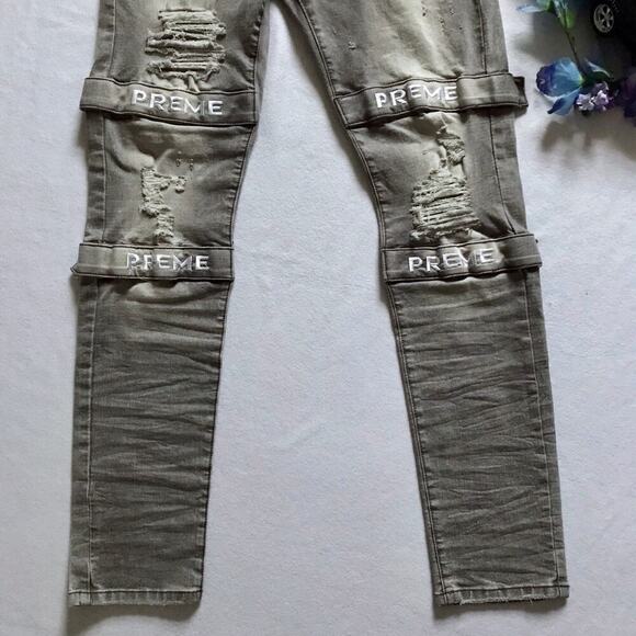 Preme NWOT Grey Wash Distressed Skinny Jeans Men 32 - Picture 4 of 12